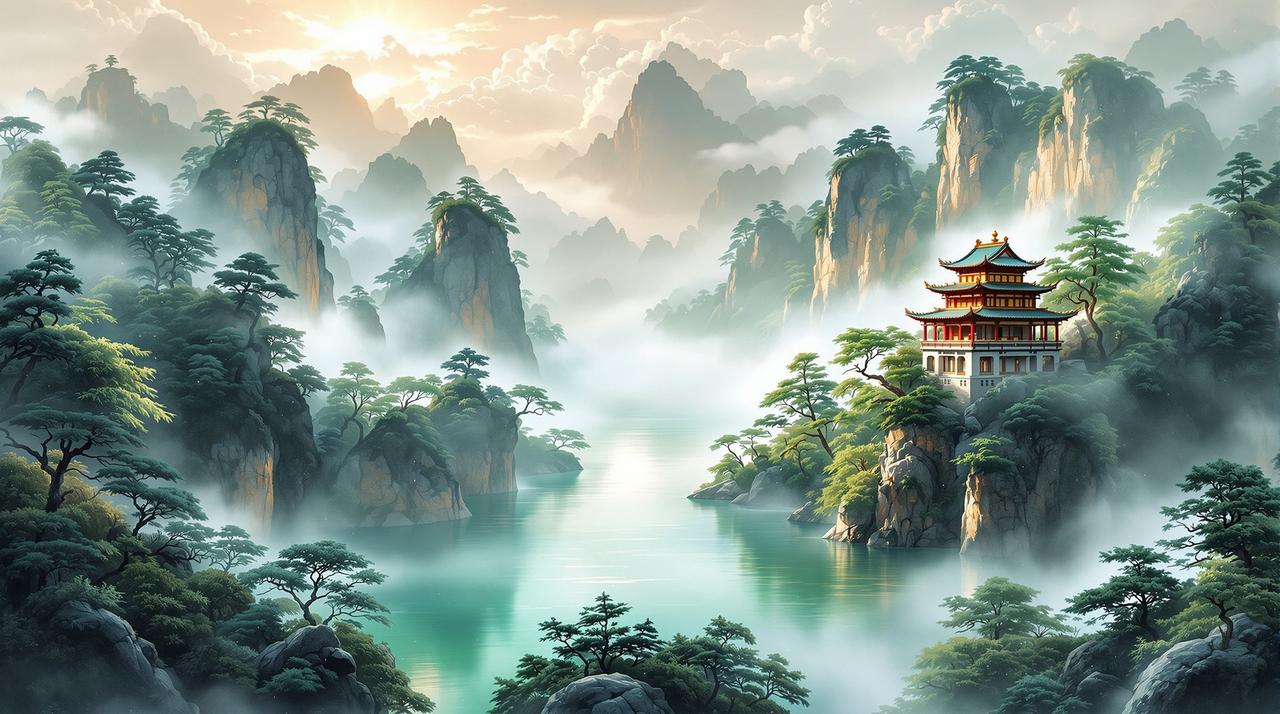 爱动漫 - 温润如青瓷的国风天地，东方雅致山水意境